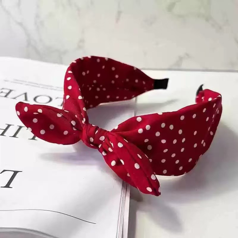 Grensoverschrijdende nieuwe retro Europese en Amerikaanse rode dameshoofdband met stippen, brede rand en strik, Koreaanse versie_voghion.com