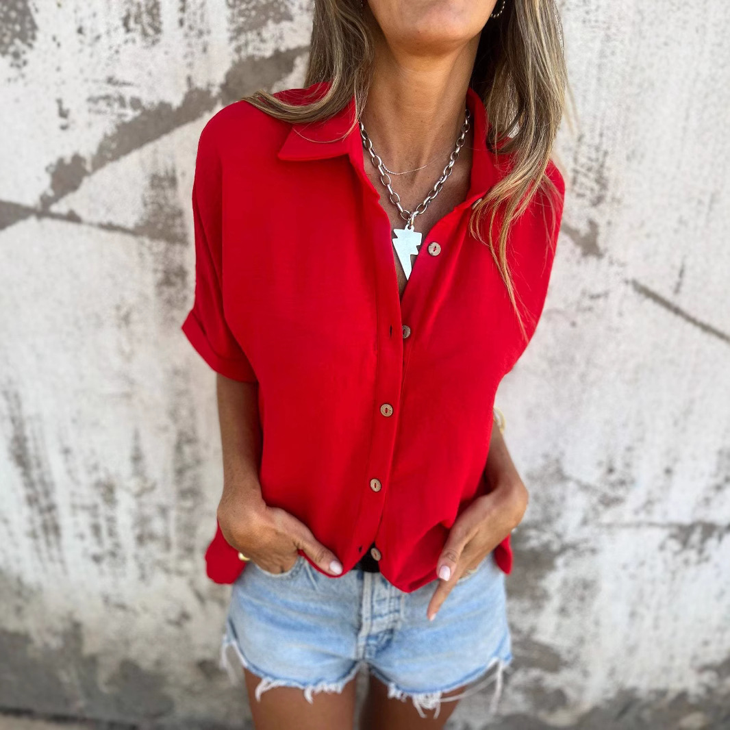 2026 Cross-Border European and American Amazon Independent Platform Spring and Summer Women's Collared Casual Shirt Tops Women's Button-Down Shirts