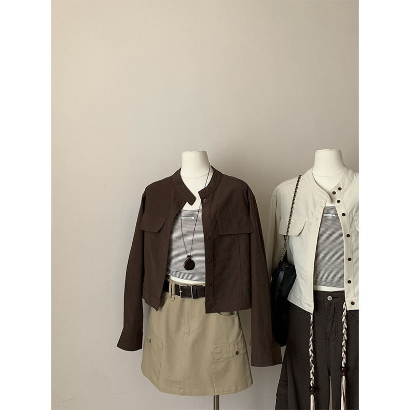 免搭配~ 不挑人休闲立领长袖外套+条纹吊带潮流时尚二件套装2222