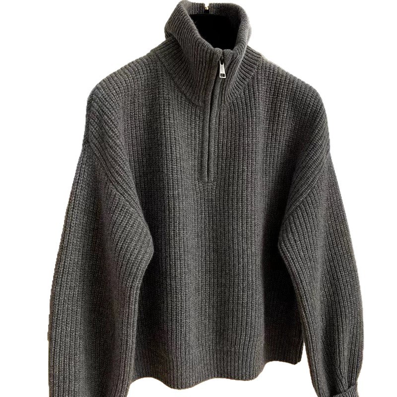 Diseño coreano con collar con cremallera, suéter de invierno de otoño, nueva moda, suelta y versátil, camiseta de punto superior image 6