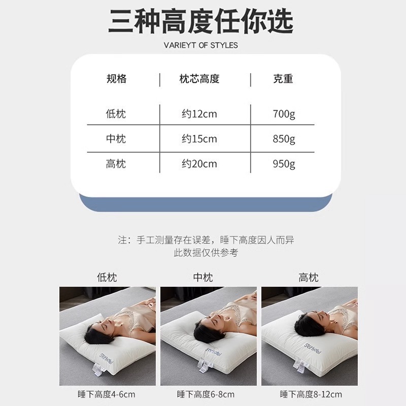 A类全棉枕头枕芯家用护颈椎助睡眠一对学生宿舍超柔低枕酒店专用|undefined