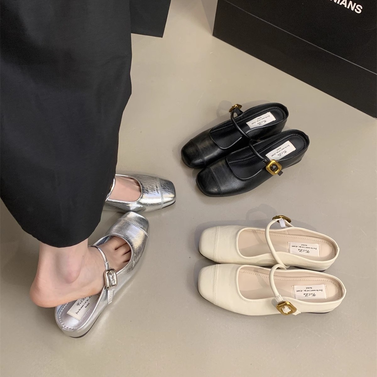 French feeling silver ballet shoes fairy shoes 2025 spring and autumn shallow mouth with Mary Jane shoes women