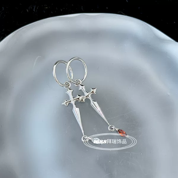Minimalist high-end cross pendant with smooth water drop design, stainless steel seamless hoop earrings, piercing jewelry, dark style, trendy and cool