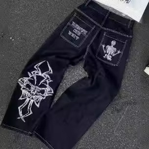 国境を越えた潮牌全刺繍爆品全刺繍頭蓋綿カジュアルパンツ男性式ストレートパンツ潮レジャーパンツ|undefined