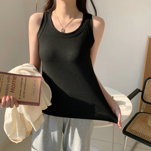 Lightweight, wide-shoulder strap, no-sleeve, summer-style women's outerwear, backless ribbed tank top, slimming top for layering under blouses