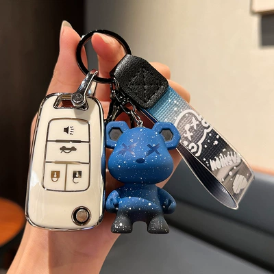 Car key bag | Chuangku Cruze Sail Car - chevrolet-c-old-single-shell-white-blue-violent-bear-pendant