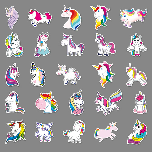 50 pieces of cartoon rainbow horse sticker decals for laptops, guitars, cars, and mobile phones