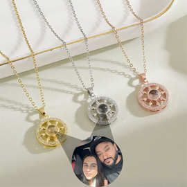 跨境铜制太阳吊坠微镶锆石项链锁骨链外贸亚马逊支持图片定 制