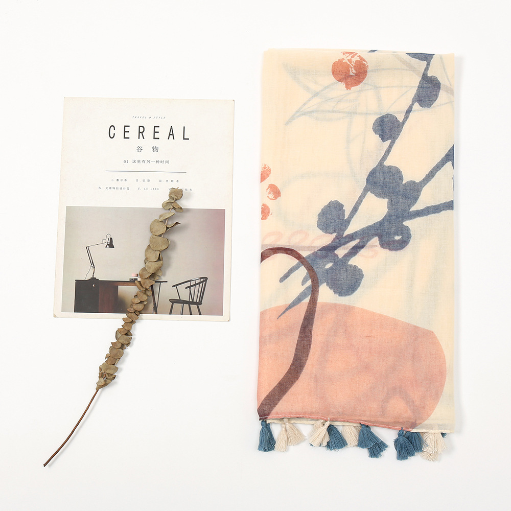 Japanese and Korean Style Sweet Fashion New Cotton Linen Feel Bali Yarn Scarf Scarf Women's Spring and Summer Beige Tassel Shawl