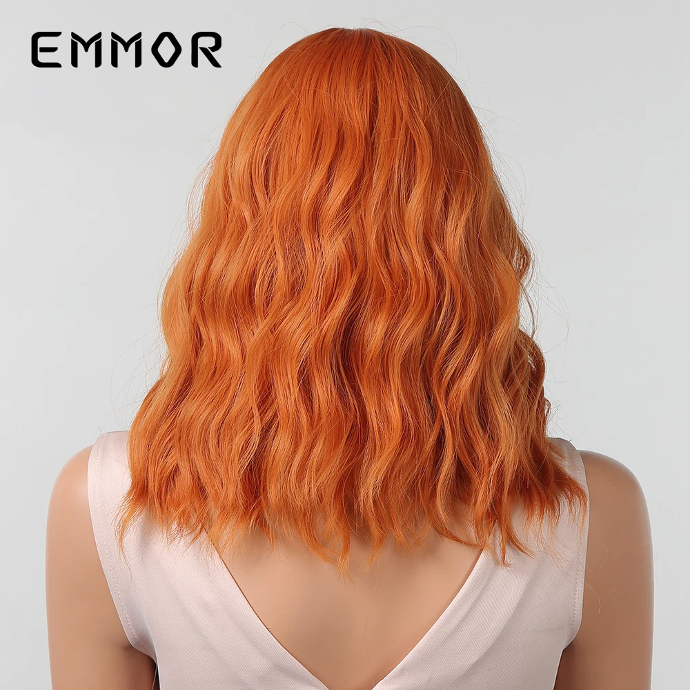 Comercio exterior transfronterizo estilo europeo y americano naranja Qi flequillo pelo corto rizado bobo cabeza peluca cubierta completa cubierta de pelo de moda natural
