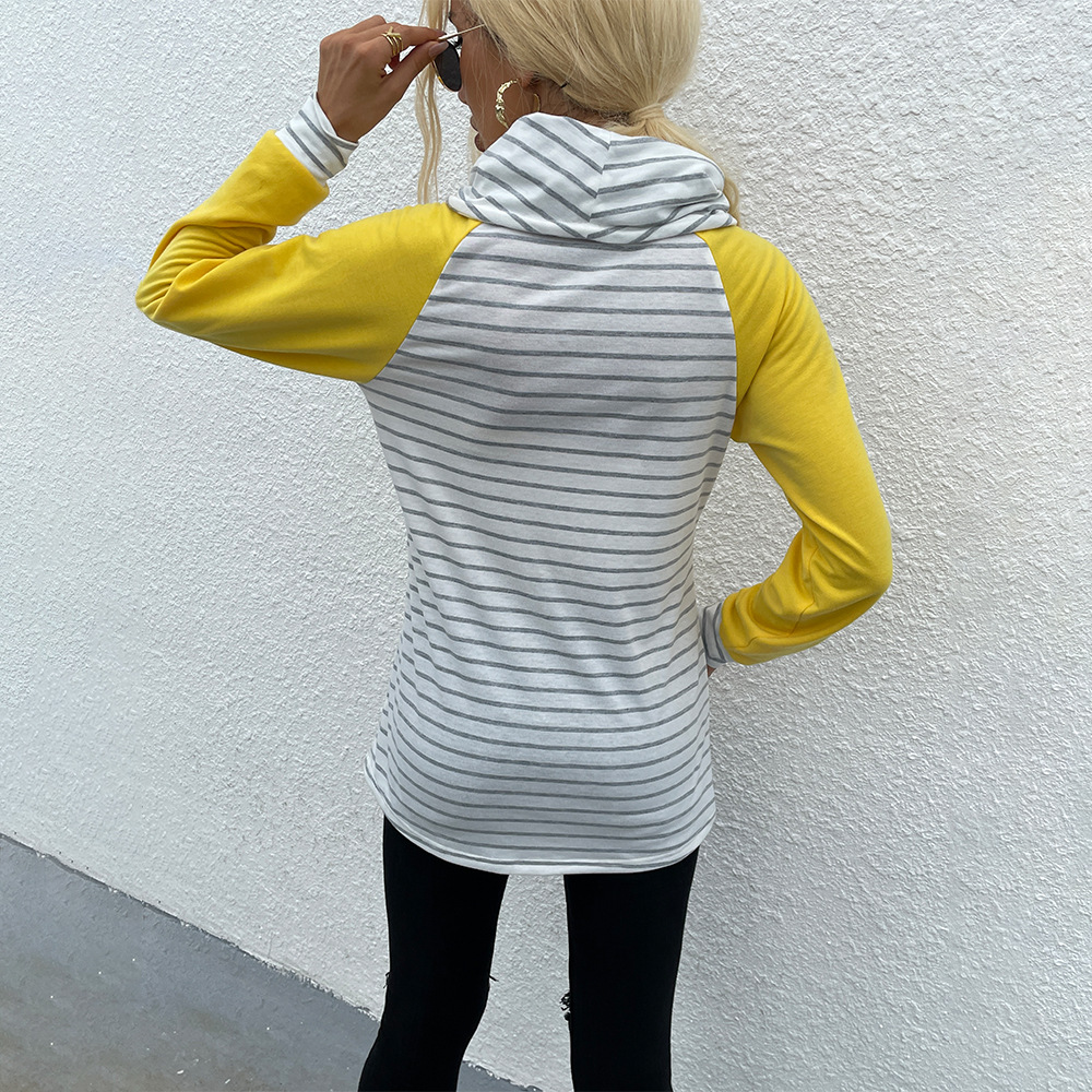 autumn long-sleeved heaped collar striped stitching sweatshirt nihaostyles wholesale clothing NSGCS93182