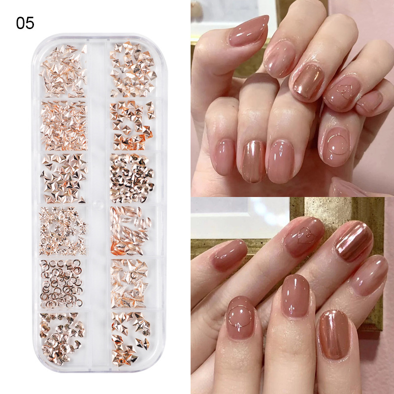 Taifei manicura nuevo japonés 12-rejilla clavo remache joyería traje aleación sólido semicírculo parche de metal