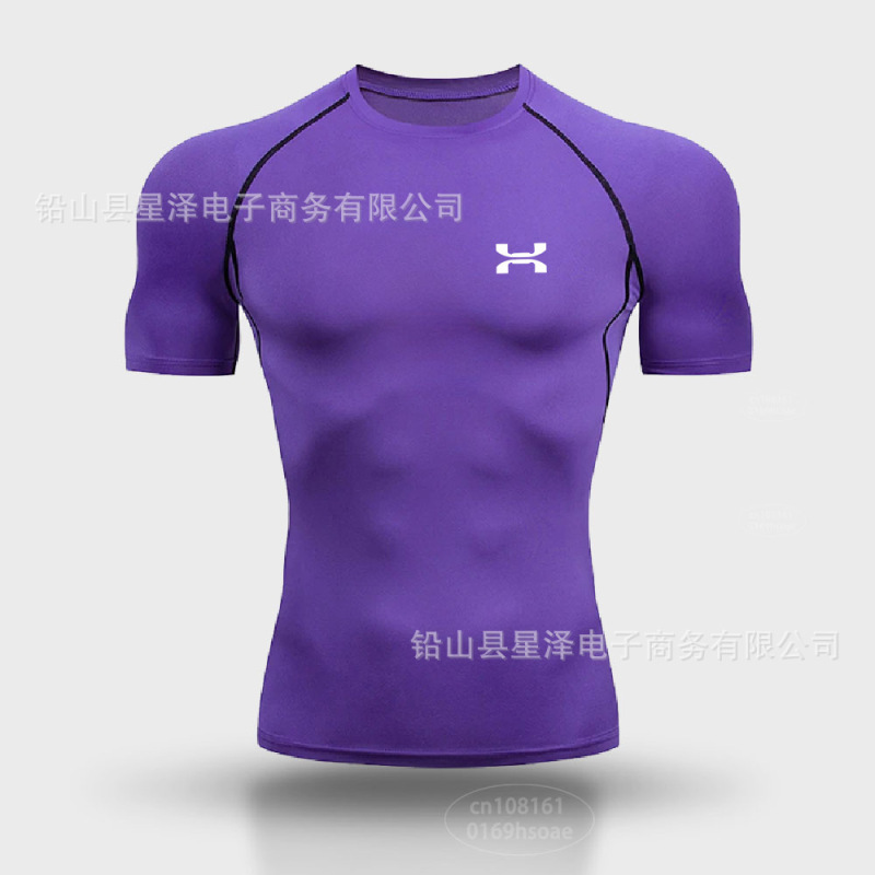 クロスボーダー運動レオタード男半袖tシャツ訓練服バスケットボールランニング高弾通気圧縮底速乾服|undefined