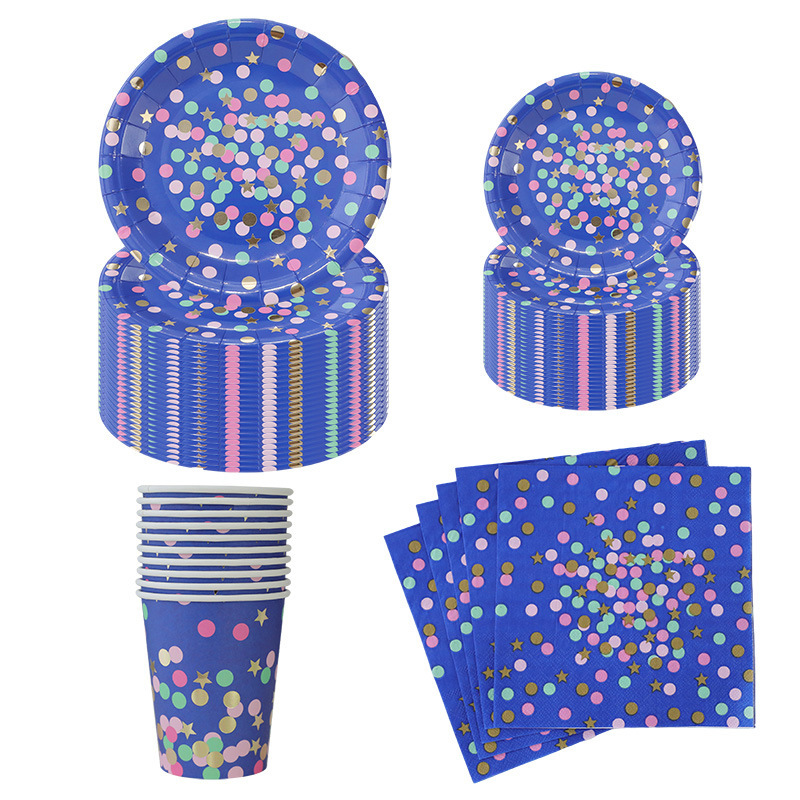 Bronzing sapphire blue children's birthday party plate paper cup picnic plate cake plate paper plate wedding decoration tableware suit Bronzing sapphire blue children's birthday party plate paper cup picnic plate cake plate paper plate wedding decoration tableware suit