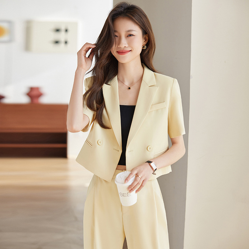 Yellow Short-Sleeved Suit Jacket for Women 2025 Summer New Formal Occasion Professional Wear Short Fashion Suit