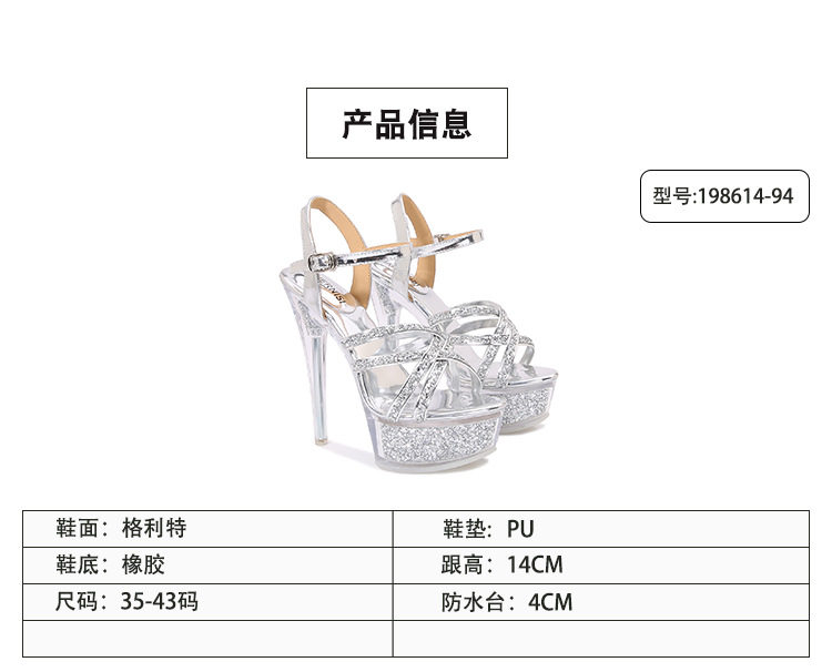 Dép sandal nữ quai ngang gót siêu cao mũi tròn — Màu bạc, Màu vàng sâm panh, Màu đen, Màu đỏ chi tiết 3