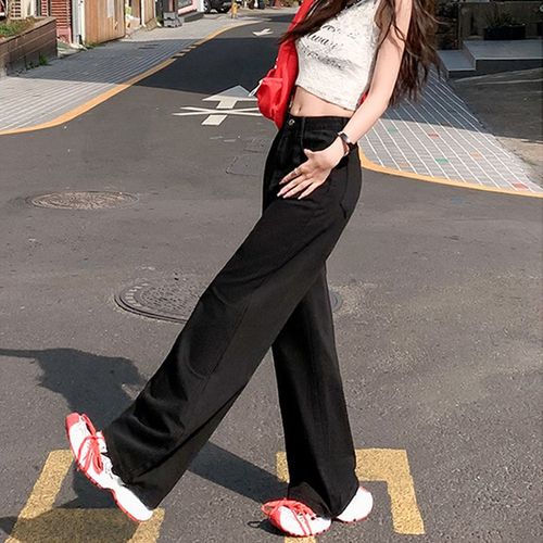 Leg-length flowy loose wide-leg jeans for women, 2025 pear-shaped figure-flattering slim straight-to-the-ground pants