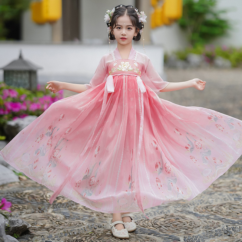 汉服女童夏季连衣裙2026新款儿童古风唐装齐胸小女孩超仙公主襦裙