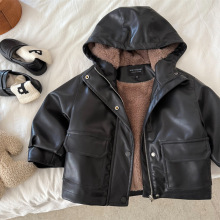 儿童外套2025眯眯眼冬季新品男女童纯色皮毛拉链衫宝宝连帽外套潮