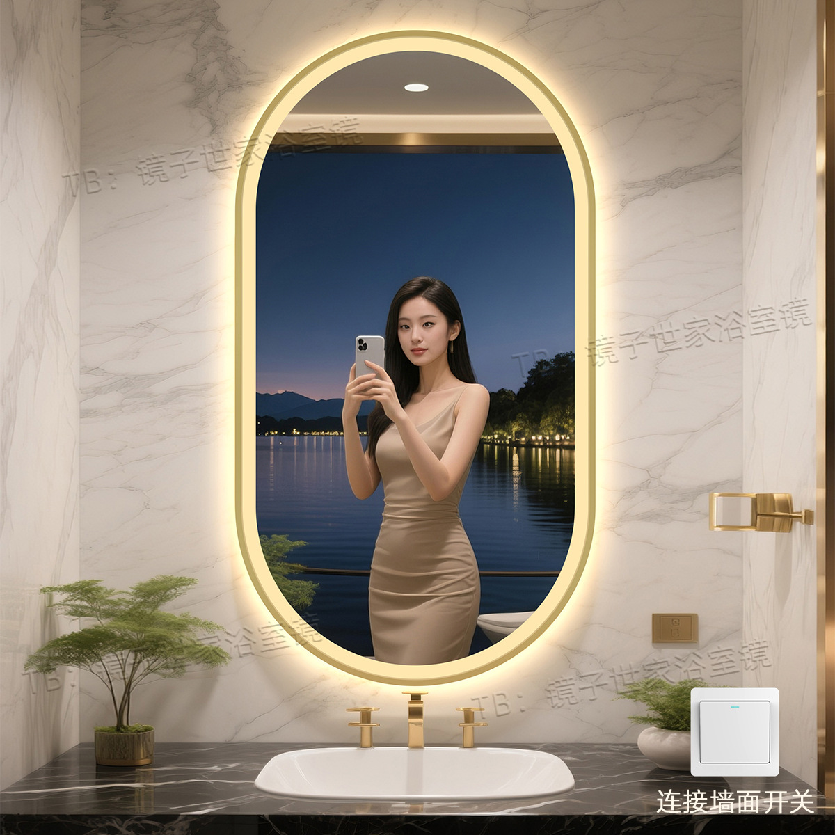 Espejo de baño de hotel de estrellas iluminación led espejo inteligente marco de aluminio inodoro espejo anti-nebble inodoro tipo de pared