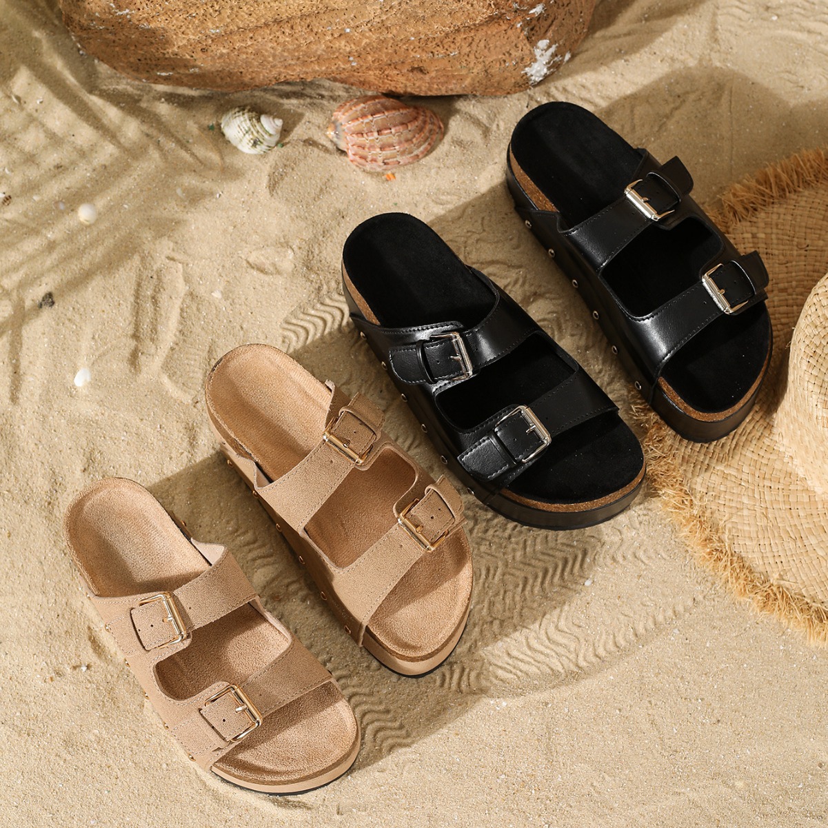 6.2cm 두께의 밑창 Birkenn 슬리퍼 여성용 여름 샌들 부드러운 밑창 샌들 리벳 캐주얼 스트리트 슬리퍼