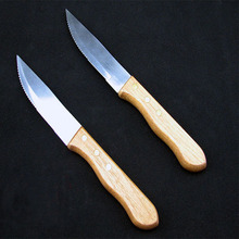 不锈钢牛扒刀直边刀木柄锯齿刀西餐刀开牙刀 木刀把橡胶木牛排刀
