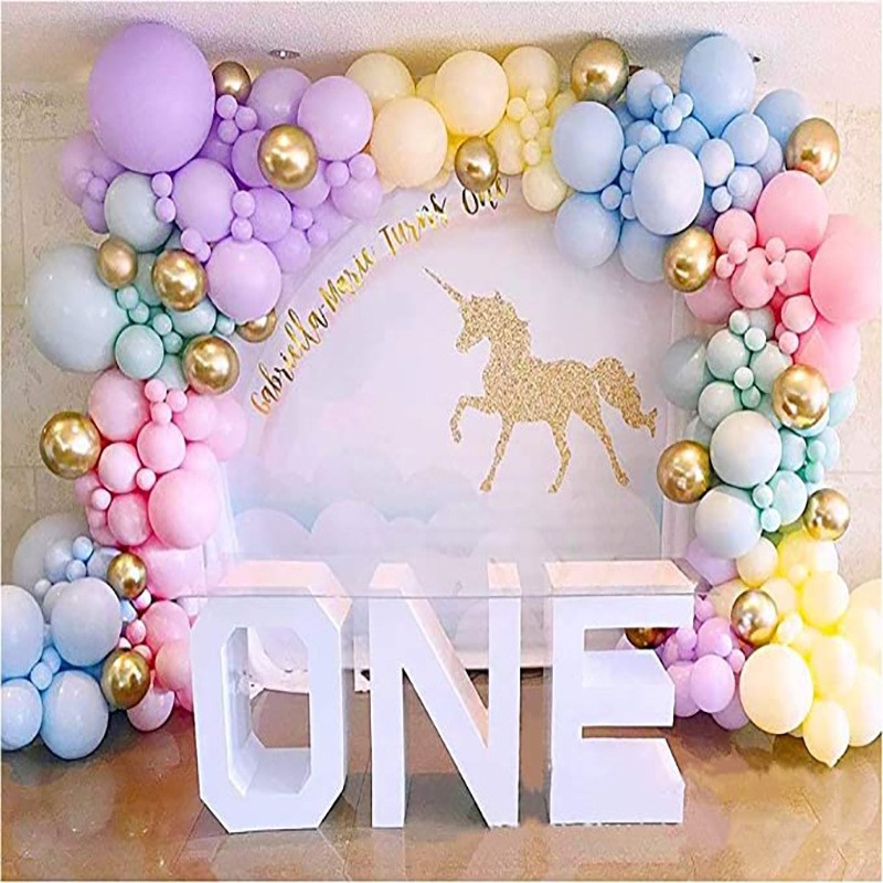 Cross -border birthday theme Macaron mixed latex balloon chain set…