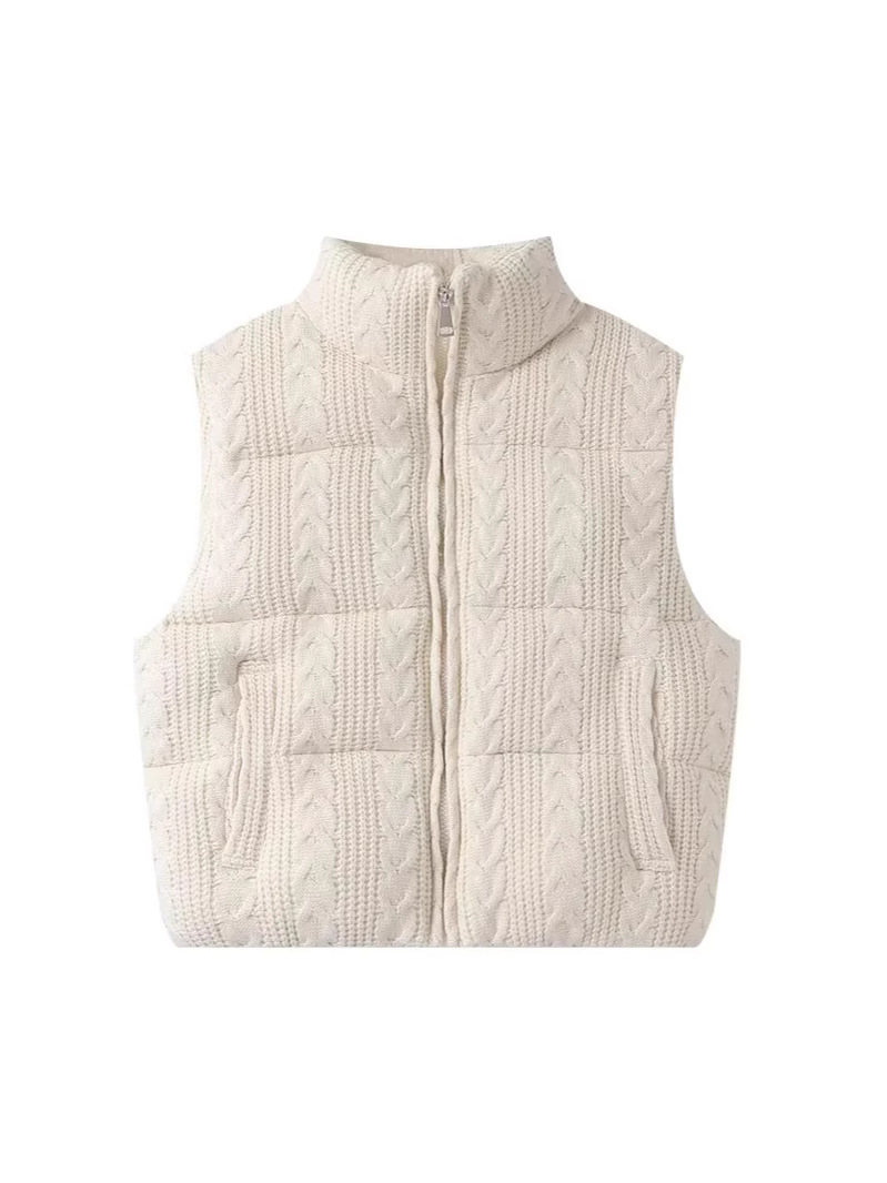 European and American style 2025 autumn and winter new women's cotton coat short knitted stand collar zipper waistcoat waistcoat