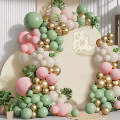 アマゾンジャングル鼠尾草緑誕生日配置のバルーンチェーンセット祝日花輪アーチパーティー装飾