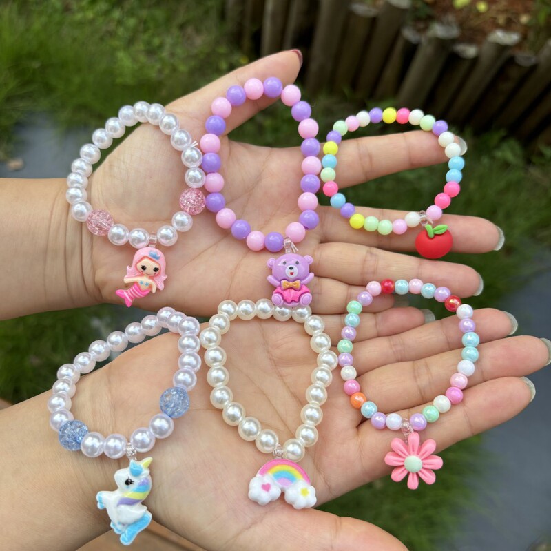 Children's Cute Bracelet Colorful Acrylic Beads Girls Plastic Pearl Beaded Beaded Cartoon Pendant Bracelet