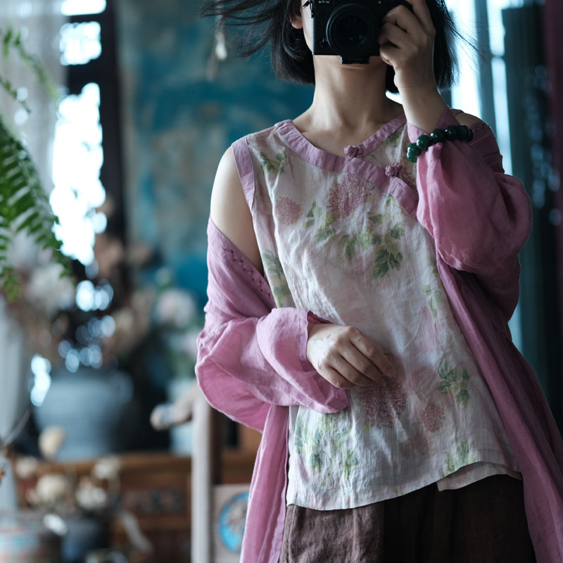 Little Mud Girl Original Design Artistic Retro Digital Print Ramie Shirt Versatile Blouse 2188 Hazy Little Mud Girl Original Design Artistic Retro Digital Print Ramie Shirt Versatile Blouse 2188 Hazy