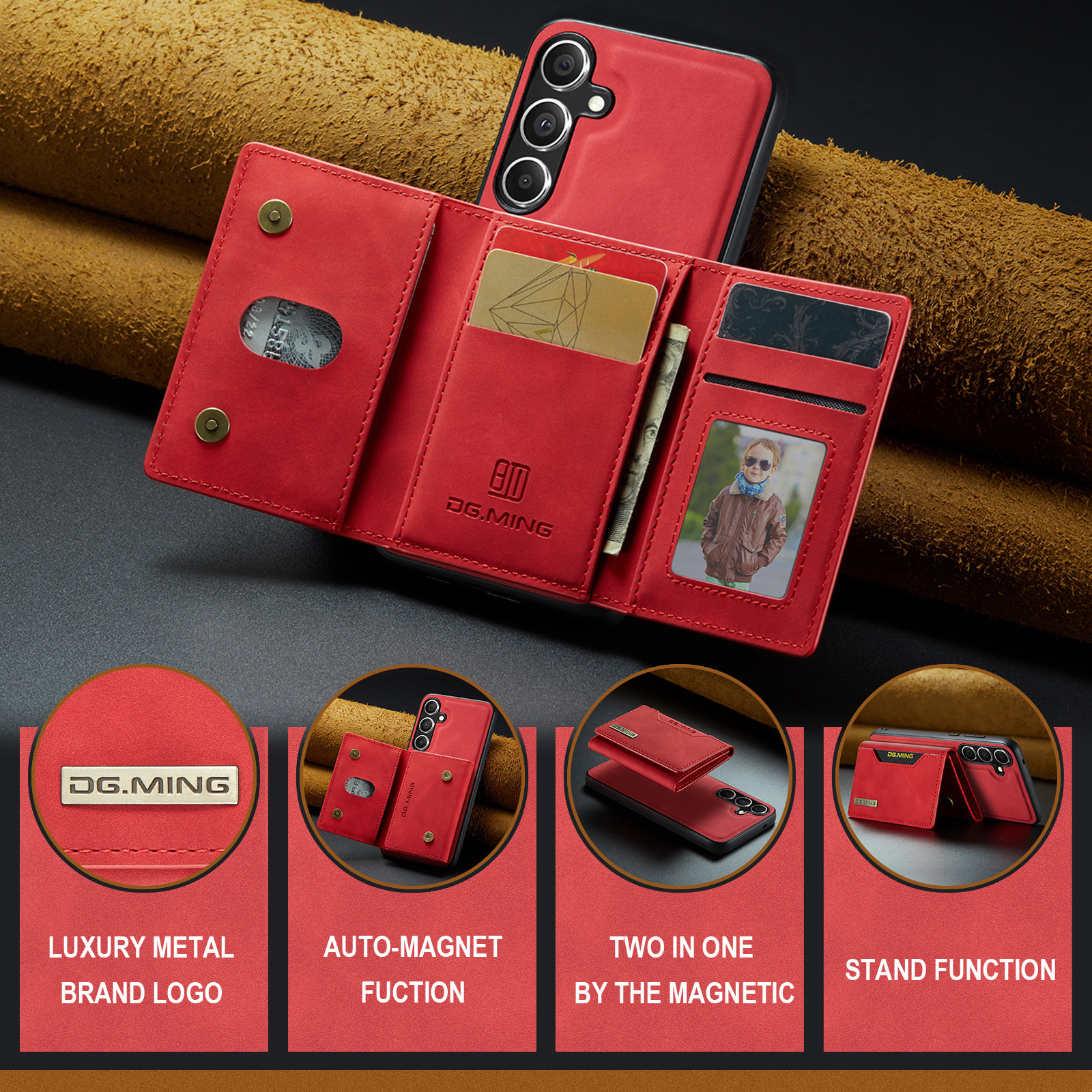 M2 per Samsung S24 custodia protettiva magnetica a tre ante S24 Plus custodia per telefono portafoglio diviso due in uno_voghion.com