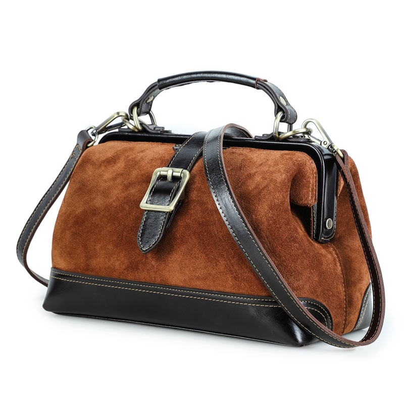 Black Angel High-Gloss Cow Suede Leather Doctor Bag Women's Genuine Leather Handbag And Crossbody Bag - Thumbnail 6