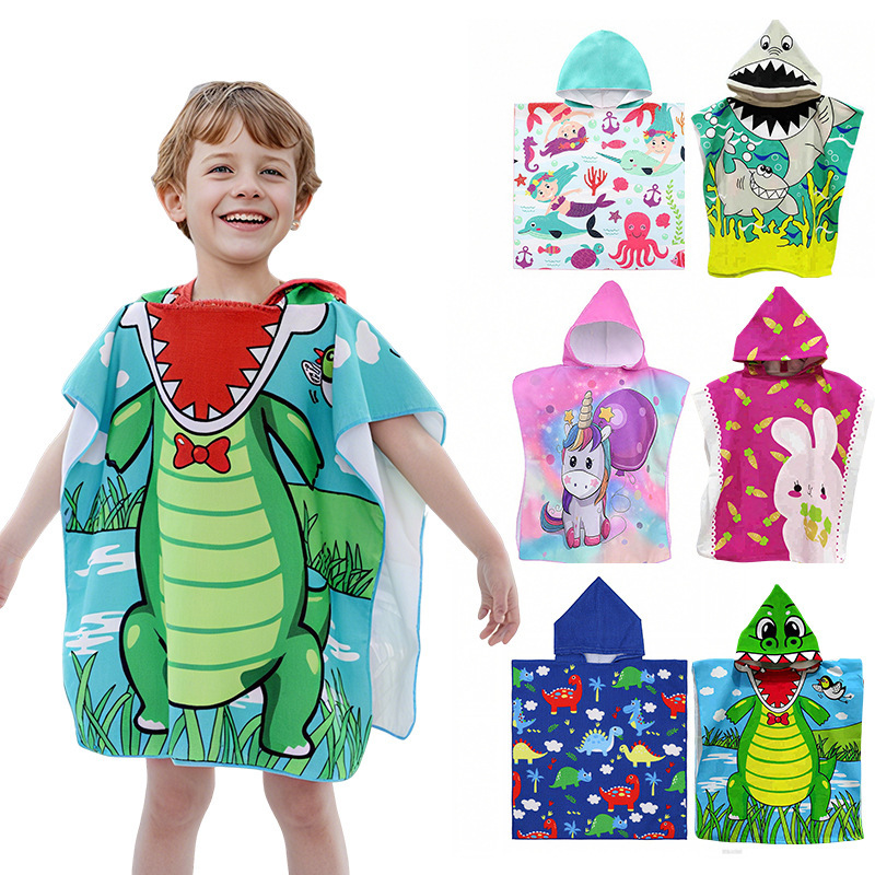 Cross-Border Hot Selling Cartoon Printed Children's Cloak Microfiber Children's Hooded Bathrobe Soft Quick-Drying Wearable Bath Towel