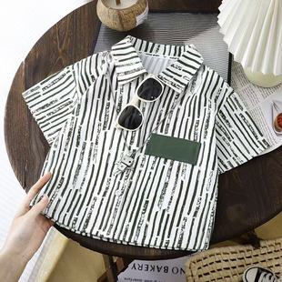 2025 New Children's Summer Polo Shirt Short-Sleeve Striped Trendy Boys Korean and Chinese Big Kids Versatile Turn-Down Collar
