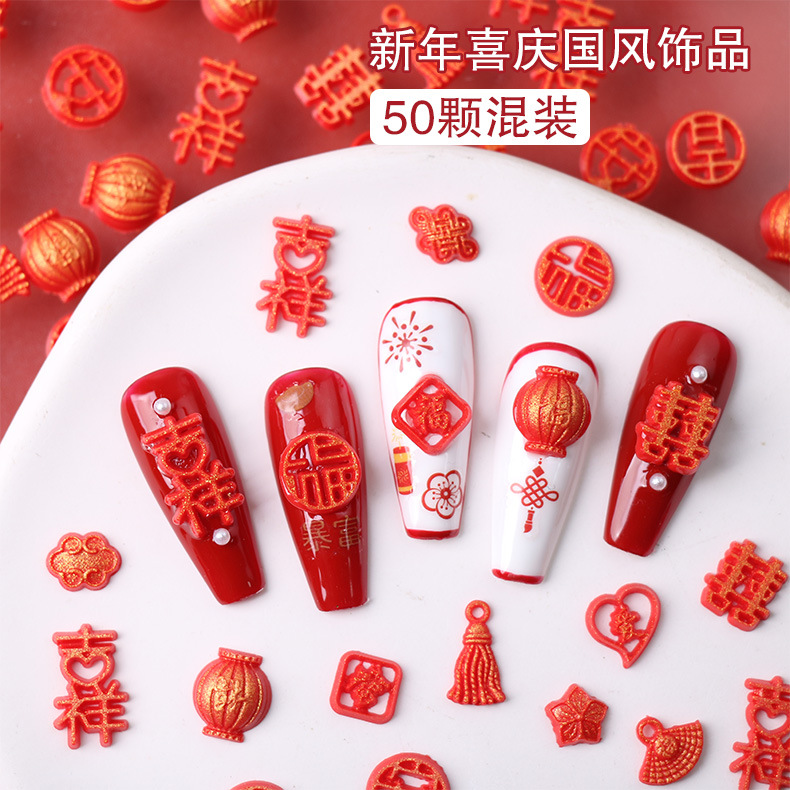Red nail decoration for bride