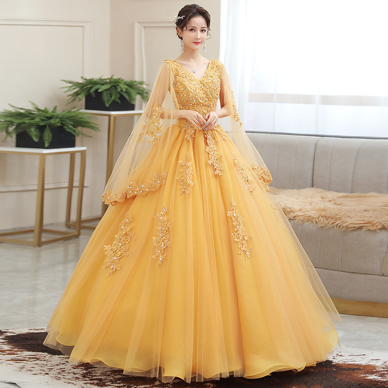 Color Wedding Dress Annual Meeting Host Performed Students Vocal Solo Art Test Costume Tutu Skirt Long Evening Dress Women