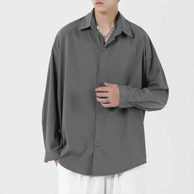 Camisa de los hombres de manga larga sin planchar estilo coreano de moda primavera y otoño casual abrigo DK uniforme suelto prohibido camisa en blanco y negro