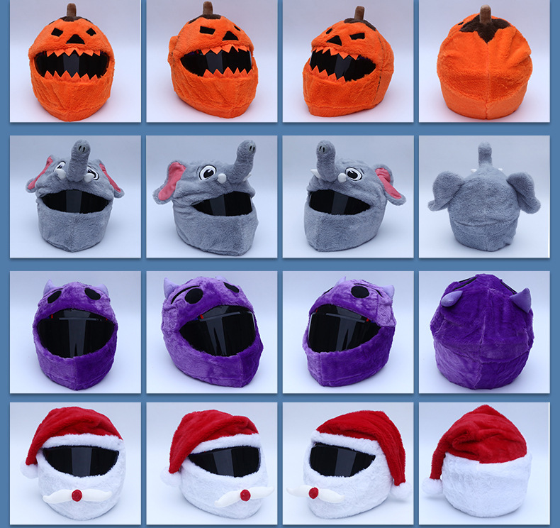 Motorcycle Cartoon Plush Helmet Cover Cross-border Cute Face Mask for Men and Women Riding Plush Protective Cover for Full Face Helmets