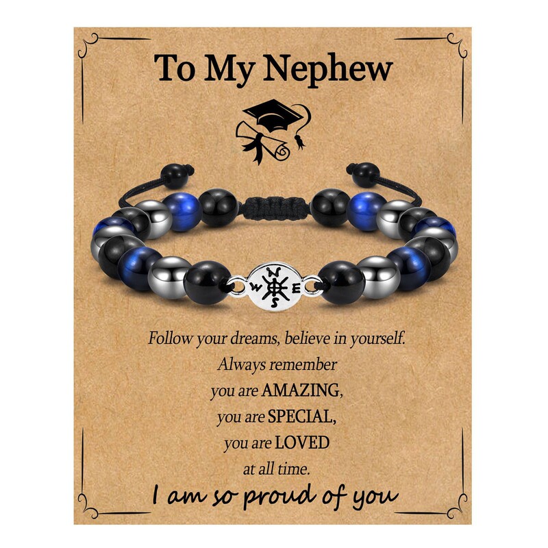 Cross-border bestseller compass bracelet, tiger eye stone and black hematite beaded bracelet, woven graduation season gift accessory