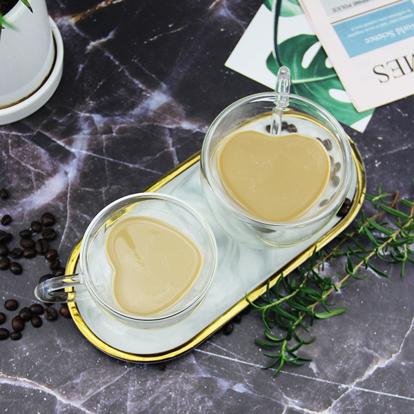 Creative double -layer glass with couple cup coffee cup milk tea…