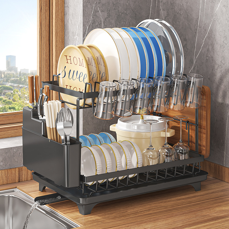 Estante de almacenamiento de cocina de comercio exterior de drenaje de doble capa fácil de instalar estante de almacenamiento de cocina multifuncional