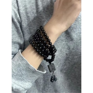 Natural Ebony 108 Dual-Purpose Bracelets and Necklaces, High-Quality Polished Ebony 8mm Bracelets for Men and Women