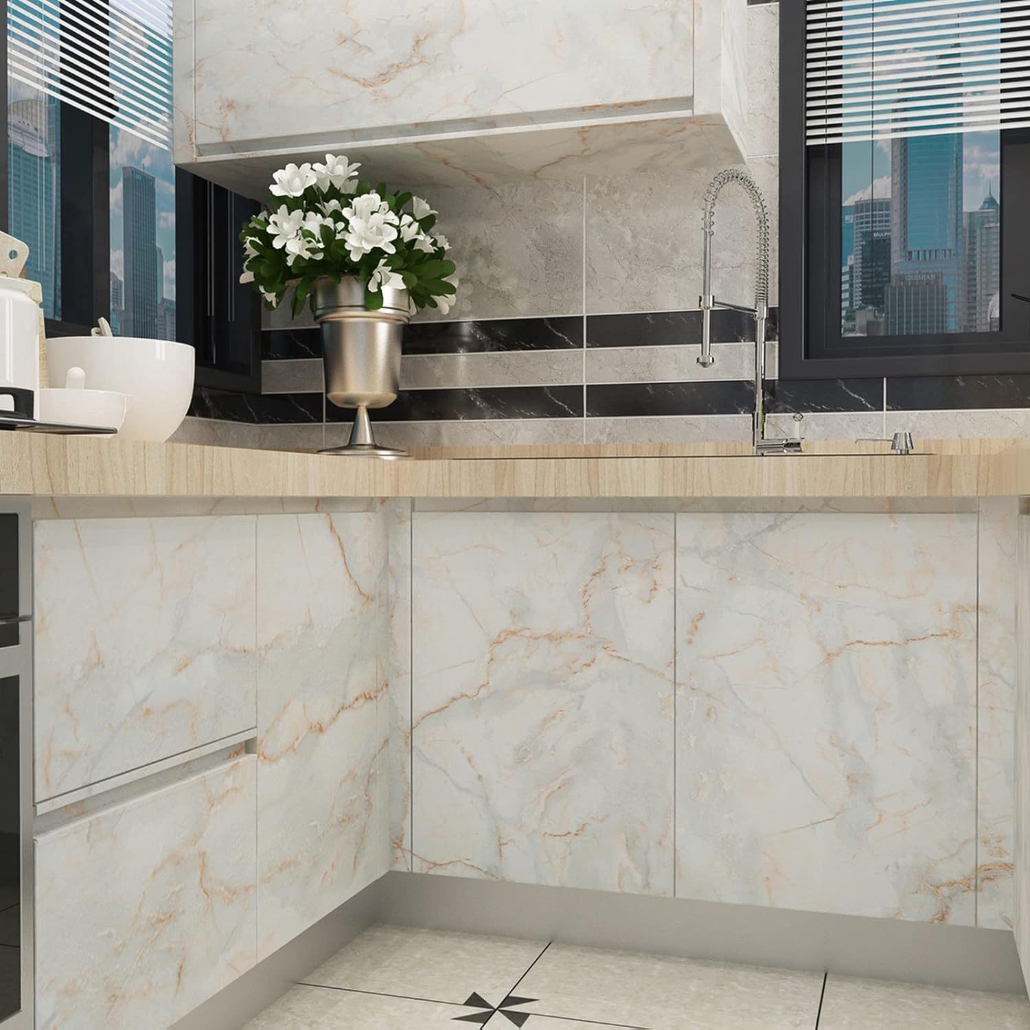 Thickened Blue Gold Marble Renovation Countertop Decorative Waterproof Peel And Stick Granite Wallpaper_voghion.com