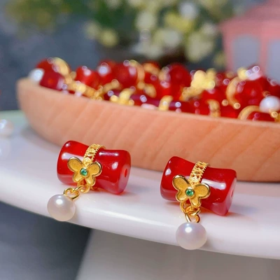 Ancient Copper Gold-plated Accessories 18k Zərgərlik ara hissələri - red-agate-butterfly-bamboo-jointhigh-color-retention