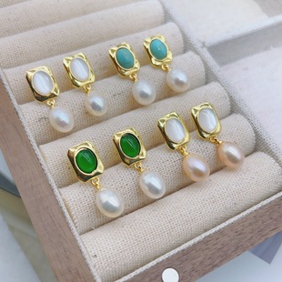 Natural Blue Turquoise Baroque Pearl Earrings S925 Silver Needle Gold-plated Simple Fashion Generous Women's Style