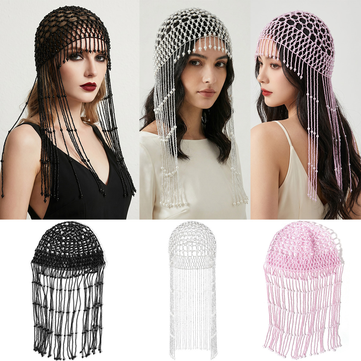 Cross-Border Popular Mesh Pearl Hair Chain Versatile Atmospheric Long Tassel Prom Hair Accessory Fashionable Bridal Wedding Headpiece