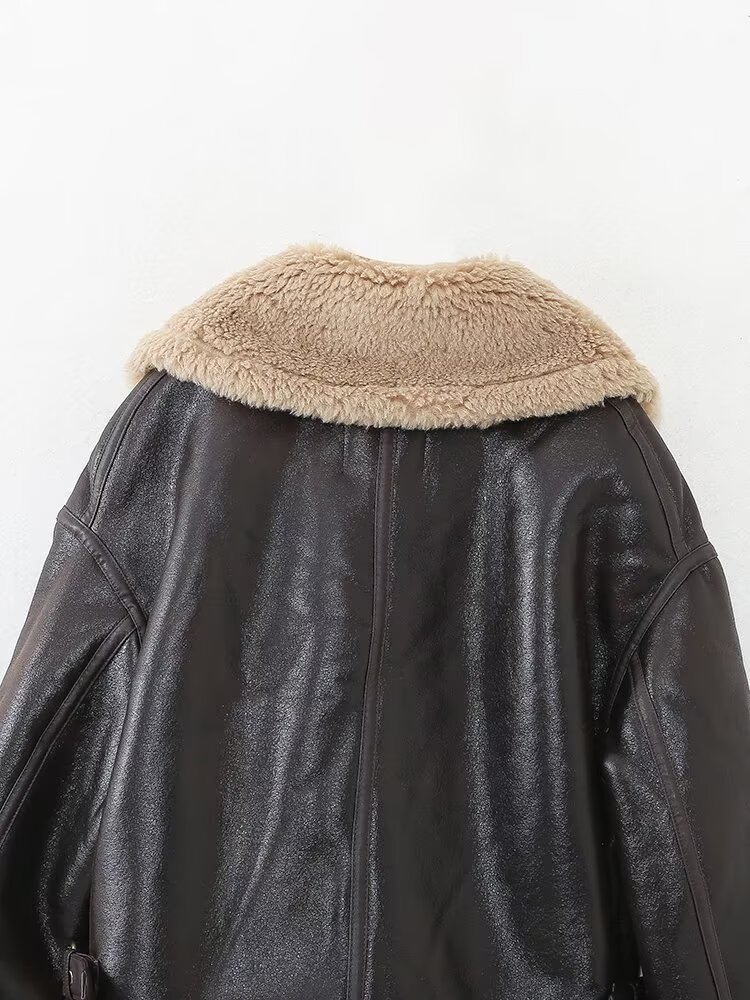 Damenbekleidung 2024 Herbst/Winter neue Street Fashion doppelseitige Motorradjacke_voghion.com