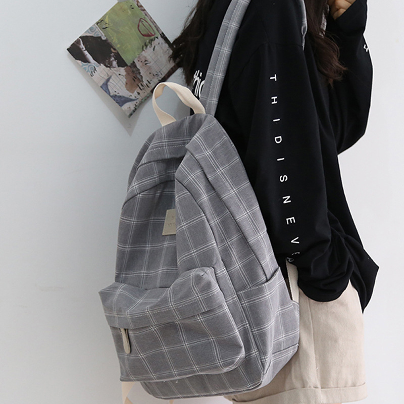 School Bags for Men and Women 2026 New Style Simple Plaid Mori-Style Backpacks for College Students and High School Students Travel Backpacks Cross-Border