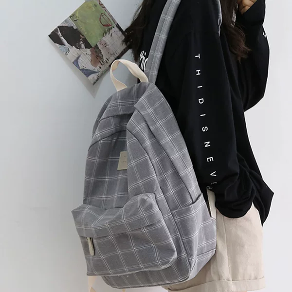 School Bags for Men and Women 2026 New Style Simple Plaid Mori-Style Backpacks for College Students and High School Students Travel Backpacks Cross-Border